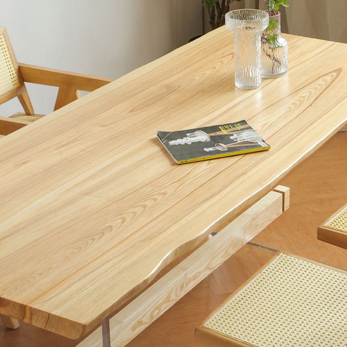 Rectangle Transparent Base Dining Table Modern Pine Wood Table for Living Room Clearhalo 'Dining Tables & Seating' 'Dining Tables' 'dining_table' 'furn' 'furn_dining_table' 'Furniture' 'Kitchen & Dining Furniture' 1200x1200_cbd49461-453f-4ed8-b081-d0b100548a23