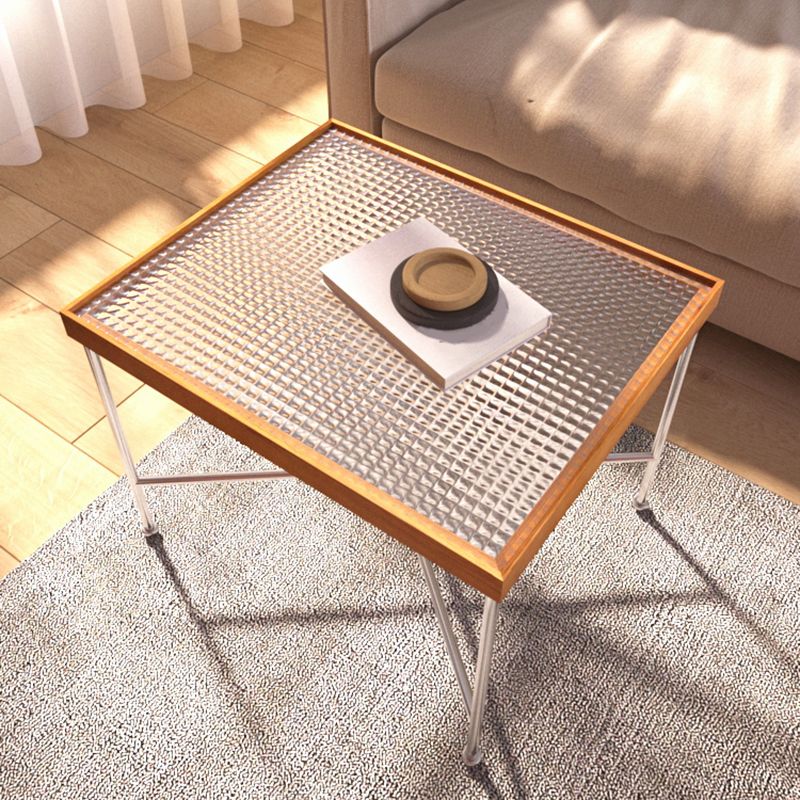 Scandinavian Glass Coffee Table with Wood Accents Cross Legs Cocktail Table Clearhalo 'Coffee & Accent Tables' 'Coffee Tables' 'coffee_tables' 'furn' 'furn_coffee_tables' 'Furniture' 'furniture_coffee_tables' 'Living Room Furniture' 1200x1200_cbd70c0c-4d16-4bff-a840-c1c6824527f1