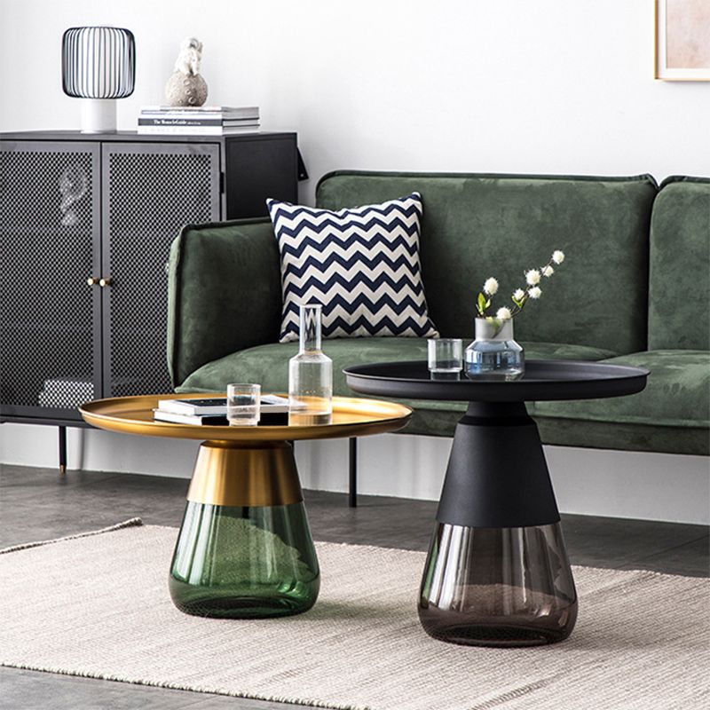 Mid-century Modern Style Round Metal Table with Glass Bottom Coffee Table
