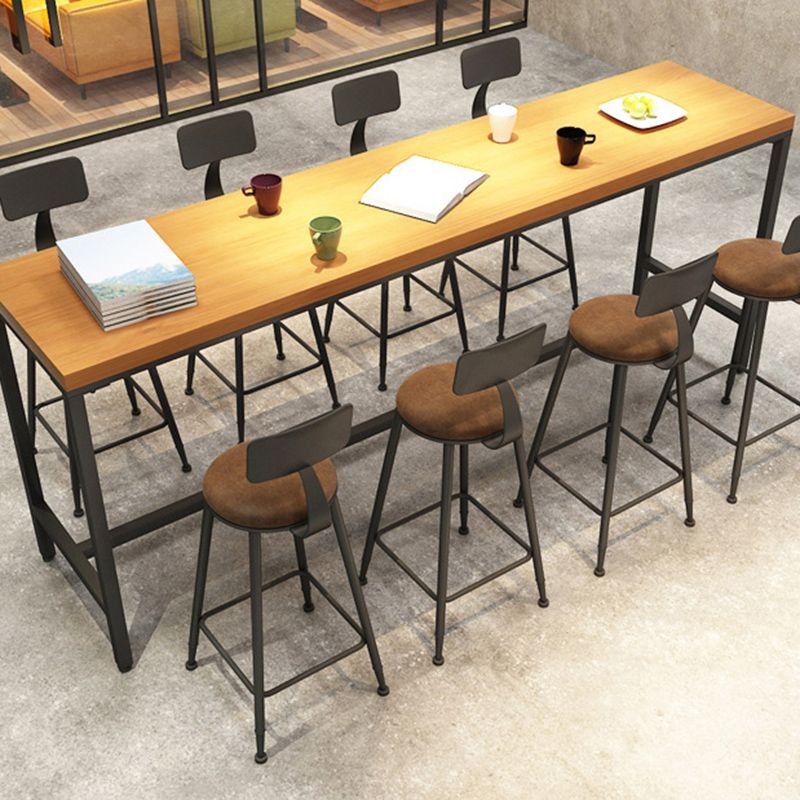 Solid Wood Bar Table Black Trestle Base Dining Table for Kitchen Living Room Clearhalo 'Bar Furniture' 'Bar Tables' 'bar_tables' 'furn' 'furn_bar_tables' 'Furniture' 'Kitchen & Dining Furniture' 1200x1200_cbdb6777-8544-456b-9173-10af48844cc5