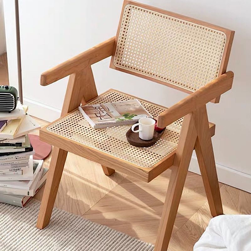 Contemporary Style Oak Wood Chairs Kitchen Dining Room Open Back Arm ...