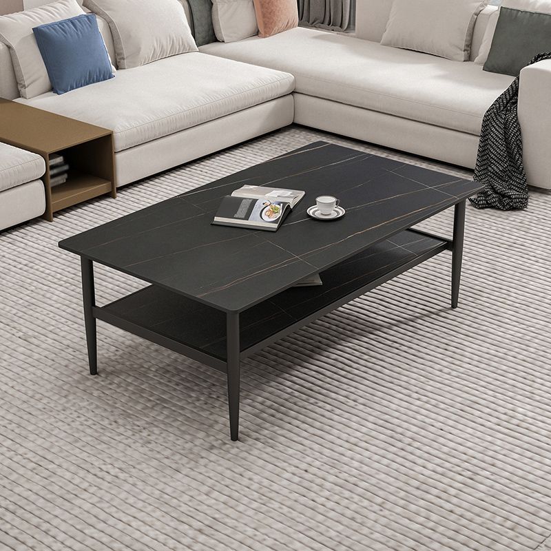 17,7 "H Rechteck Schiefer Couchtisch Eisen 4 -Beine Cocktailtisch mit Regal