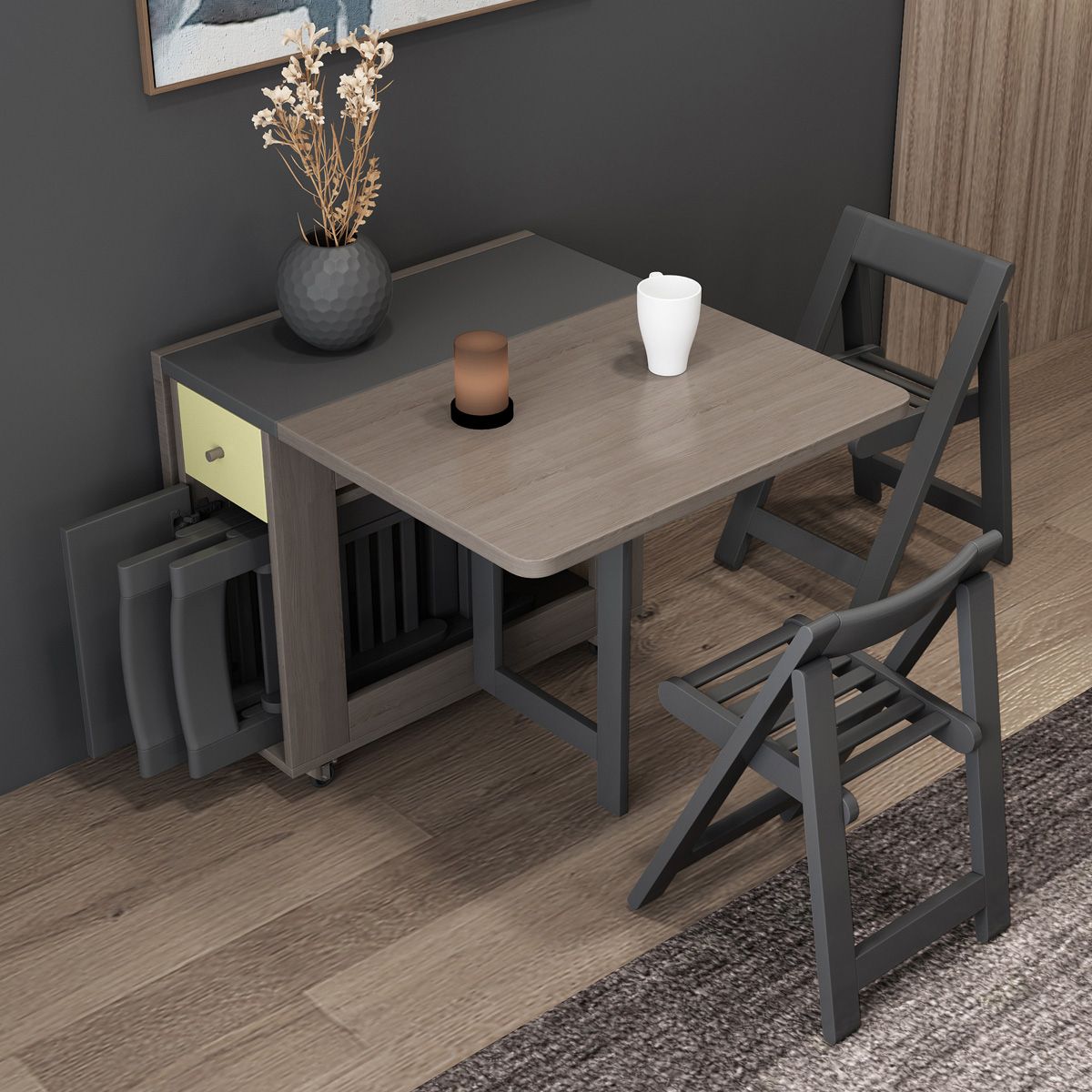 Modern Folding Dining Table Rectangle Tabletop with 2 Drawers Clearhalo 'Dining Tables & Seating' 'Dining Tables' 'dining_table' 'furn' 'furn_dining_table' 'Furniture' 'Kitchen & Dining Furniture' 1200x1200_cbe27847-94cb-482e-a8b2-51d7d671d682