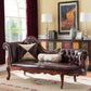 Traditional Brown Genuine Leather Chaise Rolled Arms Tufted Accent Chair
