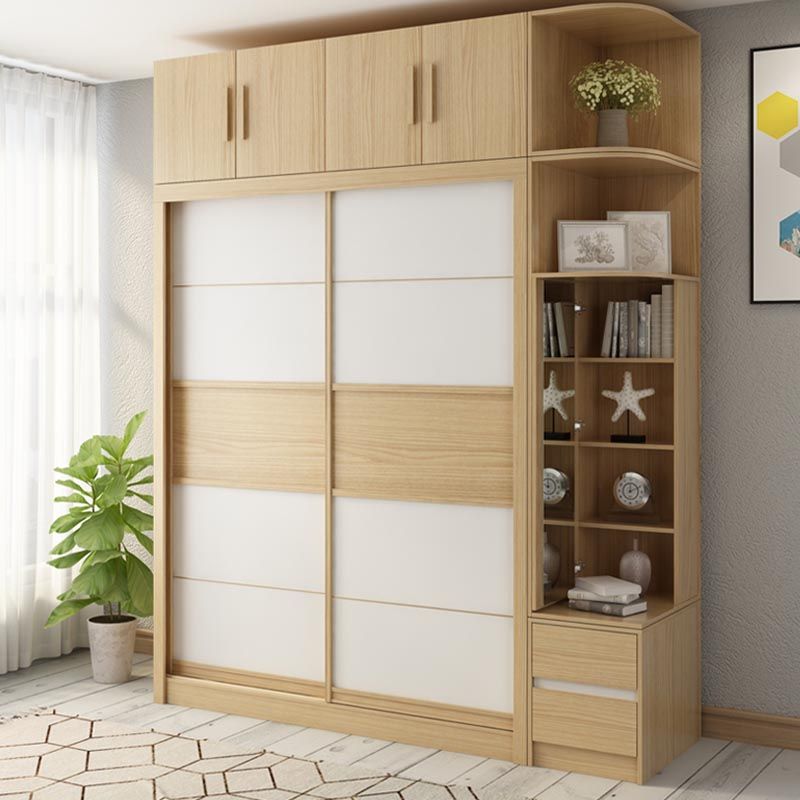 Modern Natural Wardrobe Armoire Engineered Wood Wardrobe with Drawer Clearhalo 'Armoires & Wardrobes' 'armoires_wardrobes' 'Bedroom Furniture' 'furn' 'furn_armoires_wardrobes' 'Furniture' 1200x1200_cbe84b0a-4d97-458e-9875-775878ee794f