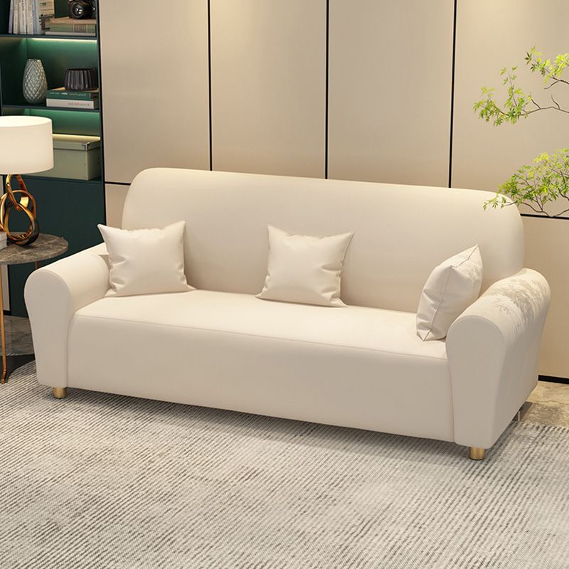 Contemporary 3 Seater Faux Leather Sofa Solid Color Flared Arm Sofa