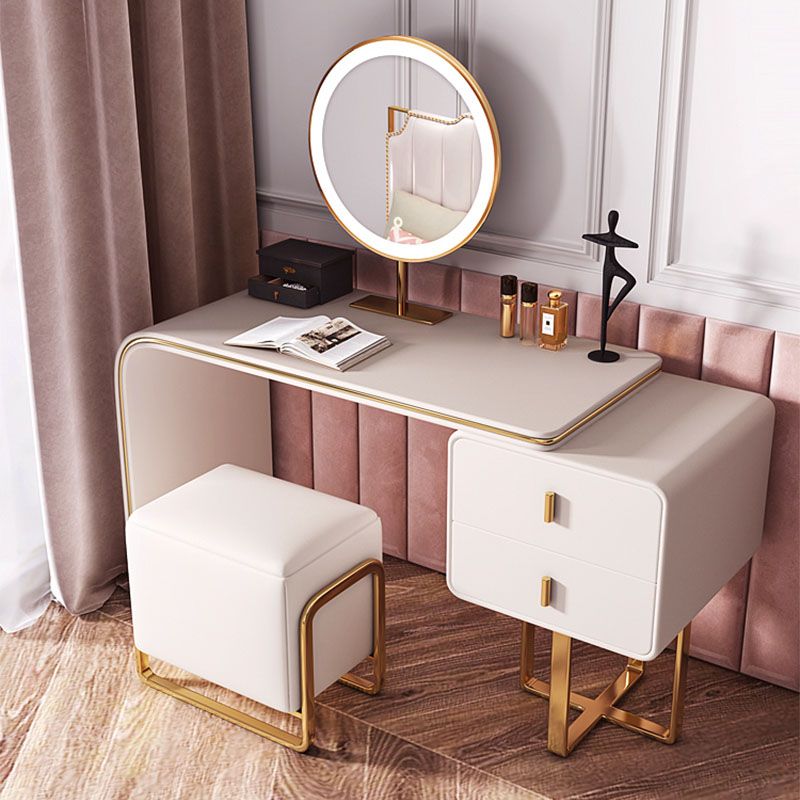 2-Drawer Glam Makeup Vanity Set Faux Leather Vanity Dressing Table