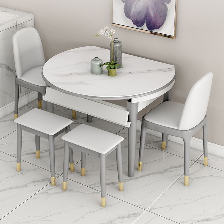 Slate and Wood Table Contemporary Retractable Round Dining Table Clearhalo 'Dining Tables & Seating' 'Dining Tables' 'dining_table' 'furn' 'furn_dining_table' 'Furniture' 'Kitchen & Dining Furniture' 1200x1200_cbf6ca18-42b2-4e1f-8a1e-114ef0a6d1be