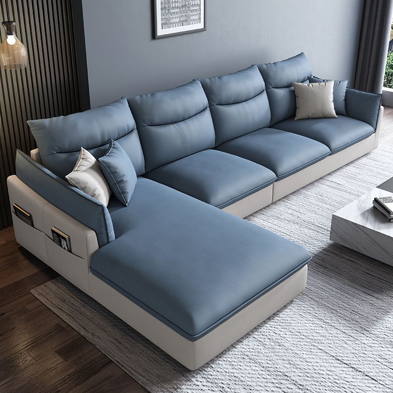 Faux Leather High Back Pillow Top Arm Sectional with Storage and Stain-Resistant