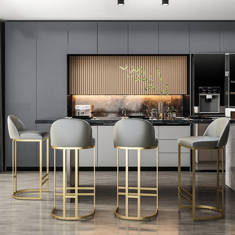 Glam Backrest Counter Stool Iron Kitchen Bar Stool with Leather Cushion and Pedal Clearhalo 'Bar Furniture' 'Bar Stools' 'bar_stools' 'furn' 'furn_bar_stools' 'Furniture' 'Kitchen & Dining Furniture' 1200x1200_cbf910fa-e9e4-4123-9fcf-b4a2b9de5a35