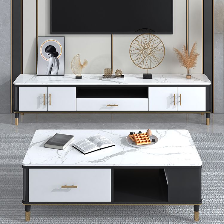 Glam Style TV Stand Stone Open Storage TV Console with Shelves Clearhalo 'furn' 'furn_tv_stands_entertainment_centers' 'Furniture' 'Living Room Furniture' 'TV Stands & Entertainment Centers' 'TV Stands & Media Storage Furniture' 'tv_stands_entertainment_centers' 1200x1200_cbfa2afd-f26e-40e6-897c-d3ec5b20362a