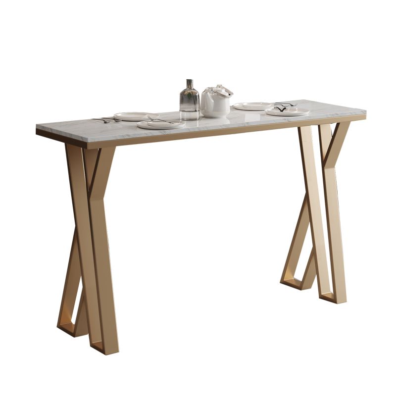 Glam Rectangle Faux Marble Pub Bar Table Gold Iron Bar Dining Table with Double Pedestal Clearhalo 'Bar Furniture' 'Bar Tables' 'bar_tables' 'furn' 'furn_bar_tables' 'Furniture' 'furniture_bar_tables' 'Kitchen & Dining Furniture' 'kitchen&dining_furn' 'kitchen' 1200x1200_cbfc6f84-9f3e-4e64-b0cf-df8c8ccb9290