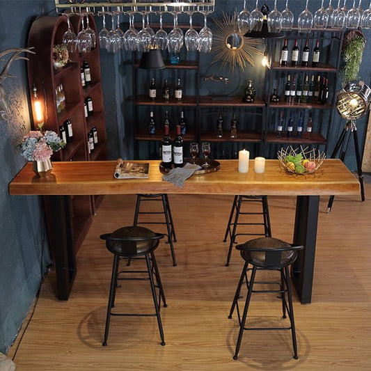 キッチン用の金属ベース付きの木製トップバーテーブル長方形のダイニングテーブル