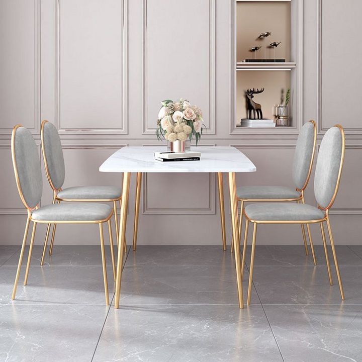 Set da tavolo da pranzo rettangolare glam 1/2/5 pezzi Dinette set con top in pietra sinterizzata bianca