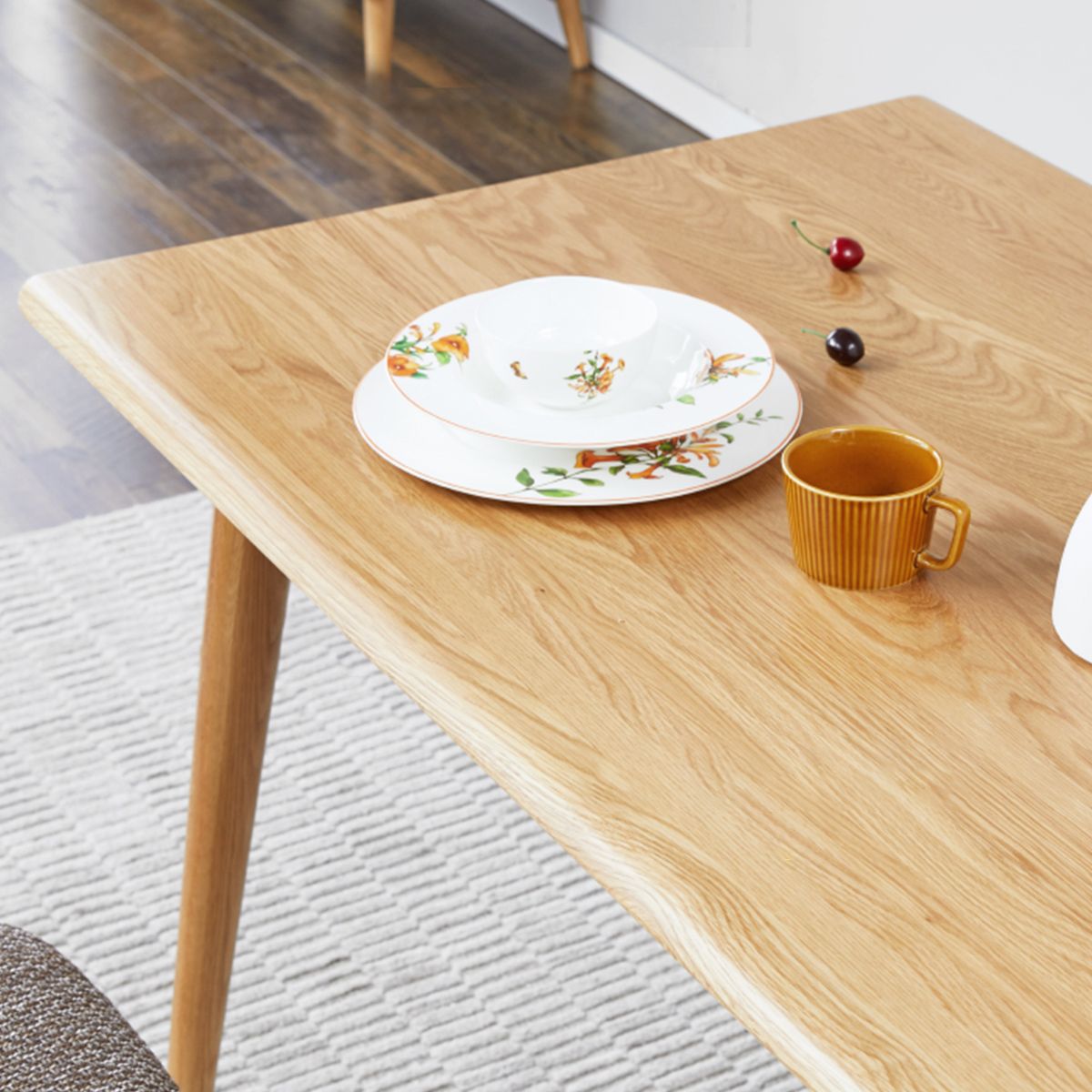 Contemporary Dining Table Oak Solid Wood Table with 4 Legs for Kitchen Dinner Dining Room Clearhalo ' dining_table' 'Dining Tables & Seating' 'Dining Tables' 'furn' 'furn_dining_table' 'Furniture' 'furniture_dining_table' 'Kitchen & Dining Furniture' 'kitchen&dining_furn' 'kitchen' 'kitchen_dining_table' 1200x1200_cbfe64ea-1410-4e79-b280-2e4f08f79c6f