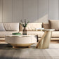 Table basse ronde sur piédestal en acier inoxydable avec dessus en ardoise gris/or