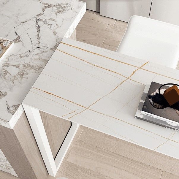 Cafe and Break-room Bistro Accent Dining Table Modern Stone Double Pedestal Counter Table Clearhalo 'Bar Furniture' 'Bar Tables' 'bar_tables' 'furn' 'furn_bar_tables' 'Furniture' 'furniture_bar_tables' 'Kitchen & Dining Furniture' 'kitchen&dining_furn' 'kitchen' 1200x1200_cc002d1e-355b-4773-87ed-c5ed71093555