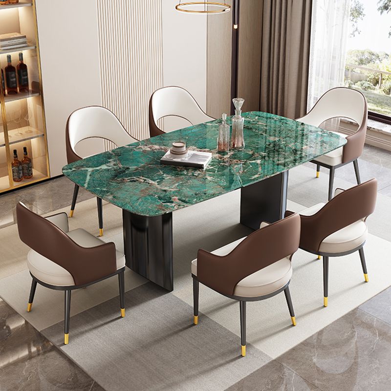 Mesa de comedor con pedestal doble, mesa de comedor rectangular para cocina