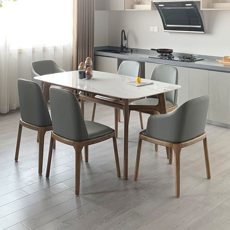 Modern Style Ash White Slate Rectangular Dining Table Set with 4 Legs Base Clearhalo 'Dining Room Sets' 'Dining Tables & Seating' 'dining_room_set' 'furn' 'furn_dining_room_set' 'Furniture' 'furniture_dining_room_set' 'Kitchen & Dining Furniture' 'kitchen&dining_furn' 'kitchen' 1200x1200_cc046236-4445-48f0-9b3a-15cf5f636323