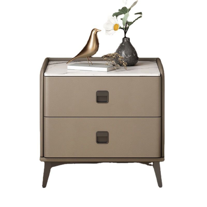 Contemporary Accent Table Nightstand Stone Night Table with 2 Drawers Clearhalo 'Bedroom Furniture' 'furn' 'furn_night_stand' 'Furniture' 'night_stand' 'Nightstands' 1200x1200_cc059cbf-e0fd-40ba-9837-30743d1a46c7