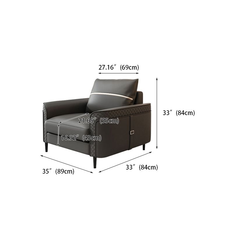 Modern Faux Leather Sofa Single Cushion Loose Back Sofa in Grey