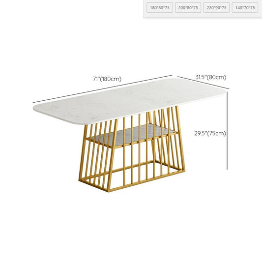 Metal and Stone Table Contemporary Minimalist Home Storage Rectangular Dining Table