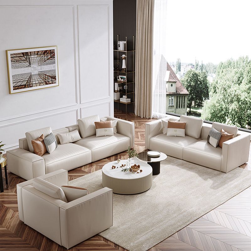 Square Armrest Latex/sponge Upholstered Tech Fabric Upholstered Off-white Sofa Clearhalo 'furn' 'furn_sofas' 'Furniture' 'furniture_sofas' 'kitchen' 'kitchen_sofas' 'Living Room Furniture' 'Sofa' 'sofas' 1200x1200_cc128a2a-3953-4117-a289-41a3f9811879