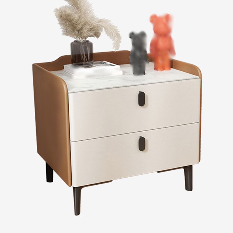 18 ''背の高いモダンなベッドナイトスタンド2ドロワーストレージストーントップオークナイトテーブル