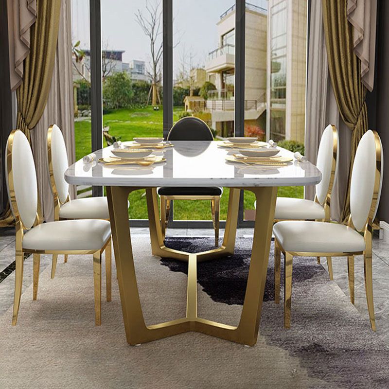 Metal Traditional Luxury Rectangular Table Sintered Stone Indoor Table with Trestle Clearhalo ' dining_table' 'Dining Tables & Seating' 'Dining Tables' 'furn' 'furn_dining_table' 'Furniture' 'furniture_dining_table' 'Kitchen & Dining Furniture' 'kitchen&dining_furn' 'kitchen' 'kitchen_dining_table' 1200x1200_cc15d1e3-3602-472f-b3bd-08ae5551171c