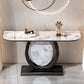 12 inch Wide Glam Console Table Half Moon Stone Accent Table with Legs Clearhalo 'Console Tables' 'console_tables' 'Entry & Mudroom Furniture' 'furn' 'furn_console_tables' 'Furniture' 1200x1200_cc19ba48-d33a-4d49-bb8e-a9f4c21b9054