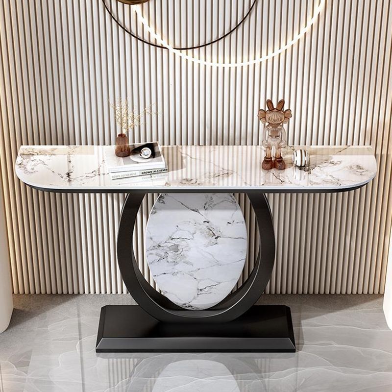 12 inch Wide Glam Console Table Half Moon Stone Accent Table with Legs Clearhalo 'Console Tables' 'console_tables' 'Entry & Mudroom Furniture' 'furn' 'furn_console_tables' 'Furniture' 1200x1200_cc19ba48-d33a-4d49-bb8e-a9f4c21b9054