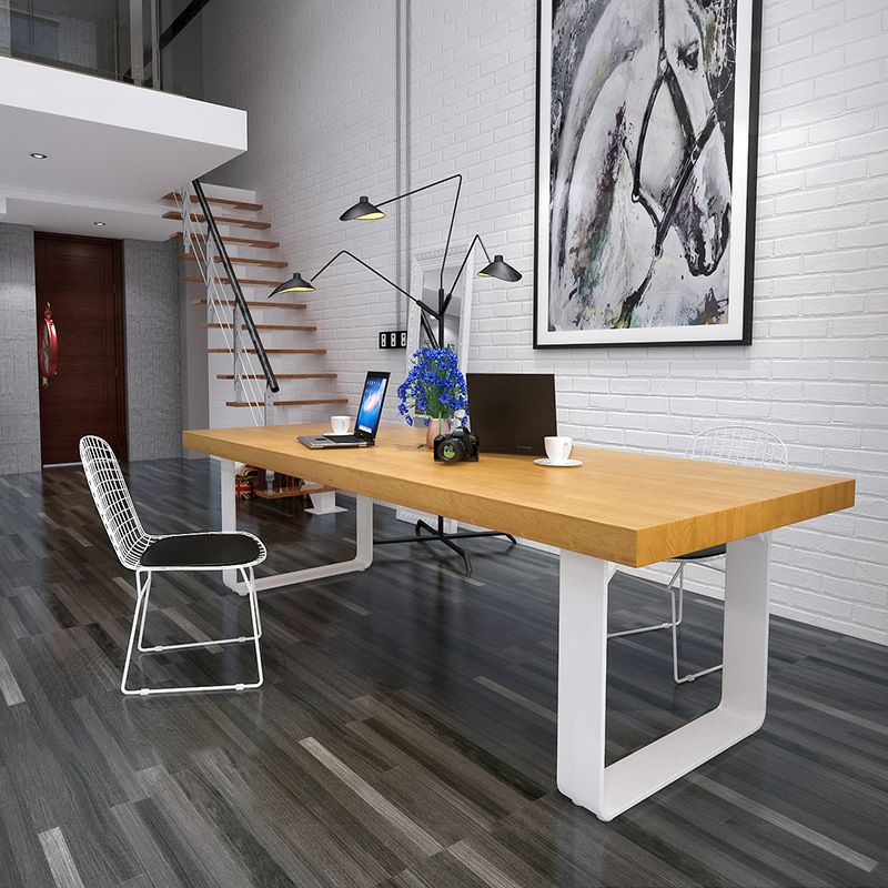 Metal Industrial Rectangle Dining Table Pine Solid Wood Top Table with Sled Base Clearhalo ' dining_table' 'Dining Tables & Seating' 'Dining Tables' 'furn' 'furn_dining_table' 'Furniture' 'furniture_dining_table' 'Kitchen & Dining Furniture' 'kitchen&dining_furn' 'kitchen' 'kitchen_dining_table' 1200x1200_cc1c95e7-5001-460e-b3f6-38d6eccc6109