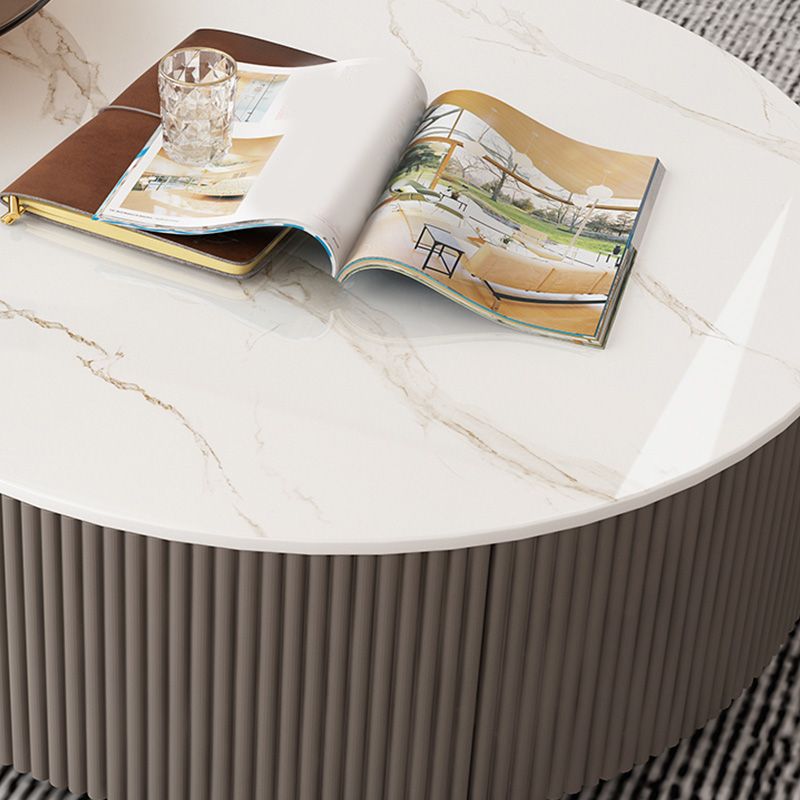 Round Slate Top Coffee Table Glam Drum Coffee Cocktail Table with Drawer Clearhalo 'Coffee & Accent Tables' 'Coffee Tables' 'coffee_tables' 'furn' 'furn_coffee_tables' 'Furniture' 'Living Room Furniture' 1200x1200_cc1d831b-0f71-4547-a569-b0d6e0dfa459