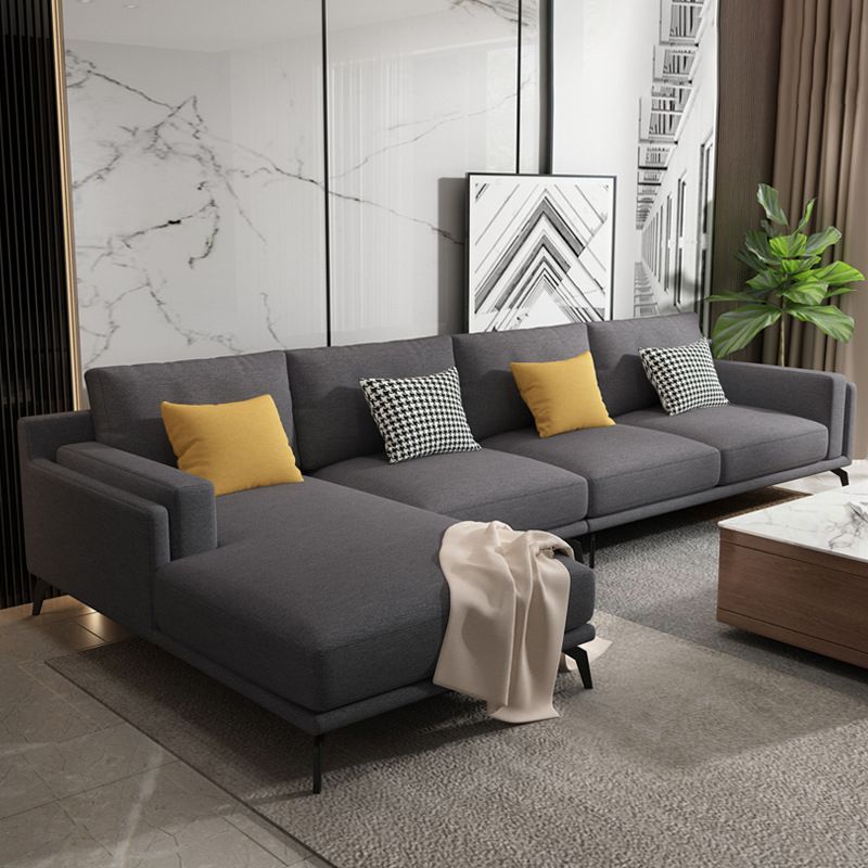 L-shape 4-seater Fabric Sectional Slipcovered Square Arm Sectional Clearhalo 'furn' 'furn_sectionals' 'Furniture' 'Living Room Furniture' 'Sectionals' 1200x1200_cc1e08b9-aa06-4c23-8f3d-c0ee9b18fbaf