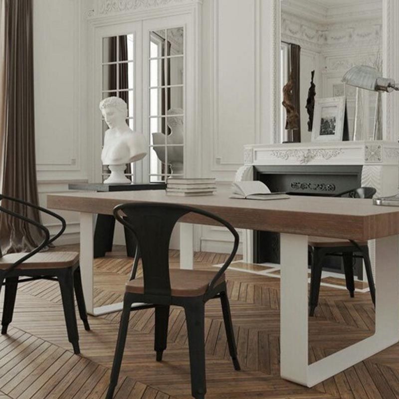 Rectangle Double Pedestal Luxury Dining Table Fixed Table with Pine Solid Wood Clearhalo 'Dining Tables & Seating' 'Dining Tables' 'dining_table' 'furn' 'furn_dining_table' 'Furniture' 'furniture_dining_table' 'Kitchen & Dining Furniture' 'kitchen' 'kitchen_dining_table' 1200x1200_cc2637c3-7bb5-4d2c-9c1c-51e291b8df18