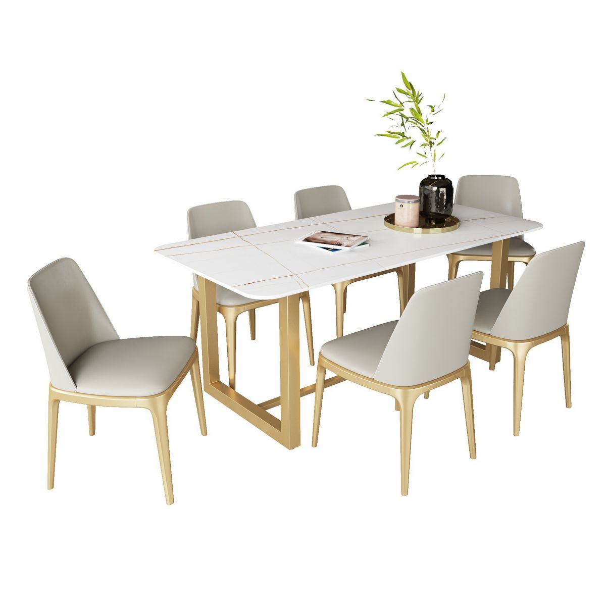 Traditional Luxury White in Marble Counter Rectangle Dining Table for Kitchen Clearhalo 'Dining Tables & Seating' 'Dining Tables' 'dining_table' 'furn' 'furn_dining_table' 'Furniture' 'Kitchen & Dining Furniture' 1200x1200_cc2acf13-5adc-46ac-bf23-52109d7e3859