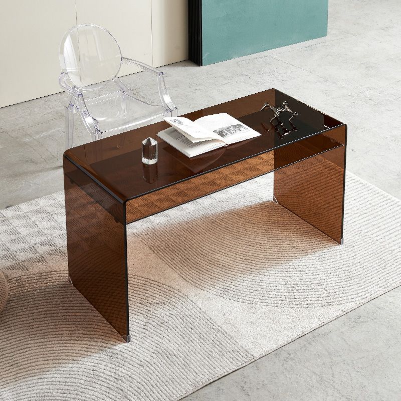 Modern Glass Top Office Desk 29.53" Tall Writing Desk with Sled Base Clearhalo 'furn' 'furn_office_desk' 'Furniture' 'Office Desks' 'Office Furniture' 'office_desk' 1200x1200_cc2bd593-d400-425c-8360-540617d5a471