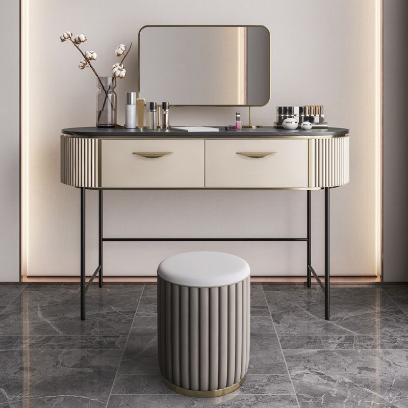 Contemporary Vanity Set, 2 Storage Drawers With Mirror & Padded Stool Clearhalo 'Bedroom Furniture' 'furn' 'furn_makeup_vanities' 'Furniture' 'Makeup Vanities' 'makeup_vanities' 1200x1200_cc2edb68-1818-4274-bd7f-f3142d98678d