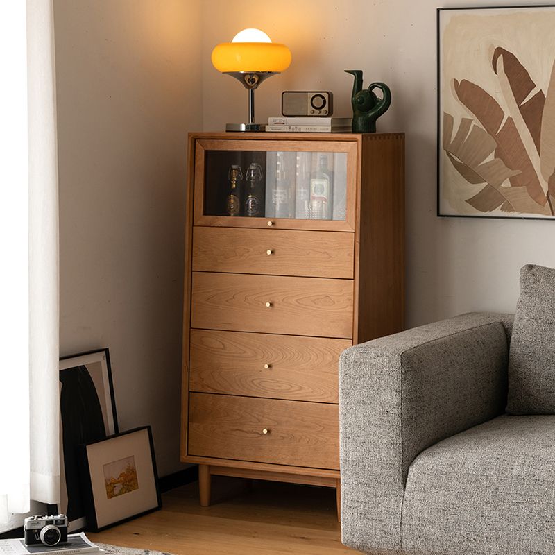 Armadietto di sideboard in legno massiccio in stile nordico con porta di vetro e cassetti