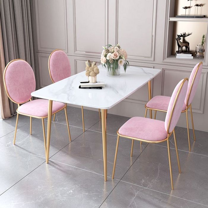 Set da tavolo da pranzo rettangolare glam 1/2/5 pezzi Dinette set con top in pietra sinterizzata bianca