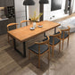 Modern Solid Wood Table Rectangle Dining Table with Metal Double Pedestal Base