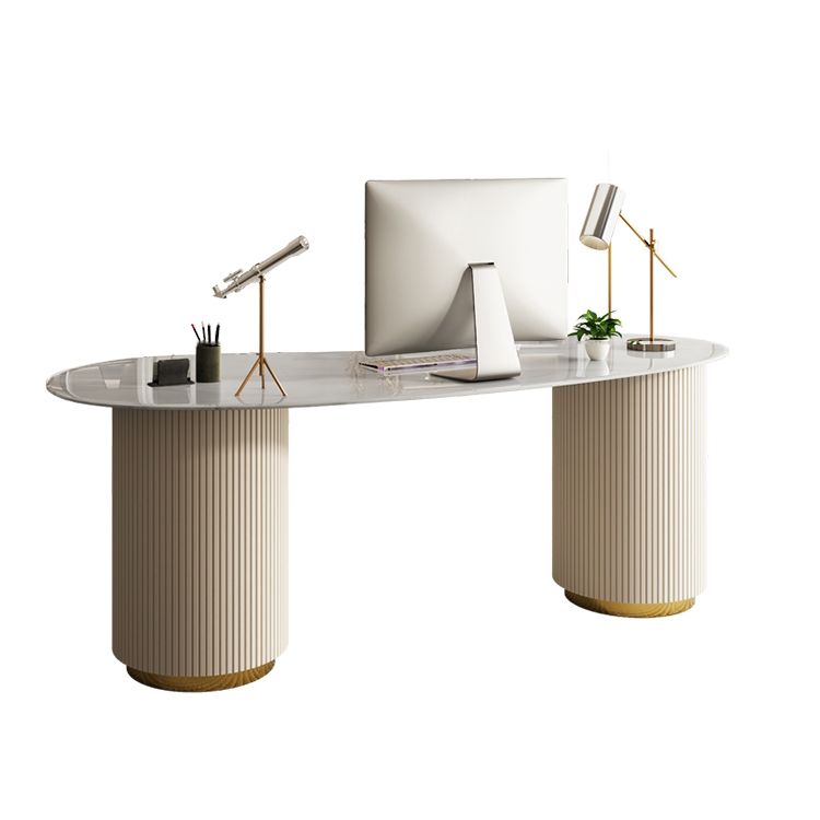 モダンな3引き出しオフィスデスクストーン29.53 "背の高い白いライティングデスク