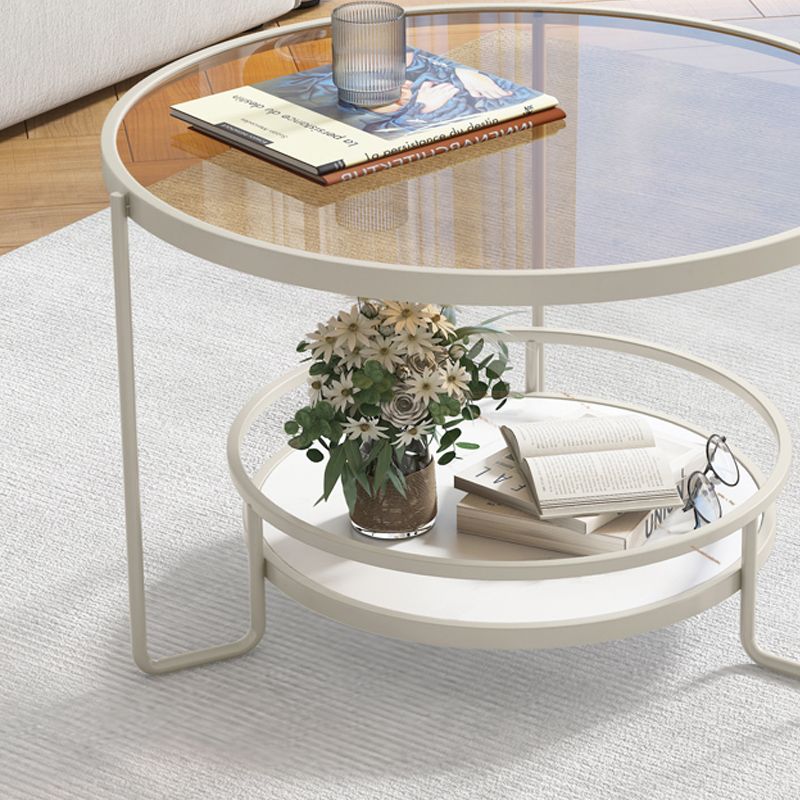 17.7" H Round Glass Coffee Table Iron 3 Legs Cocktail Table with Slate Shelf Clearhalo 'Coffee & Accent Tables' 'Coffee Tables' 'coffee_tables' 'furn' 'furn_coffee_tables' 'Furniture' 'Living Room Furniture' 1200x1200_cc3cacb1-af47-4cd4-aac2-ca8cc2b56401