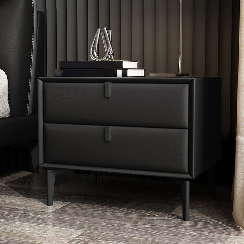 Dennenframe twee laden lederen veelkleurige keuze uit nachtkastje met zwarte tafel voeten