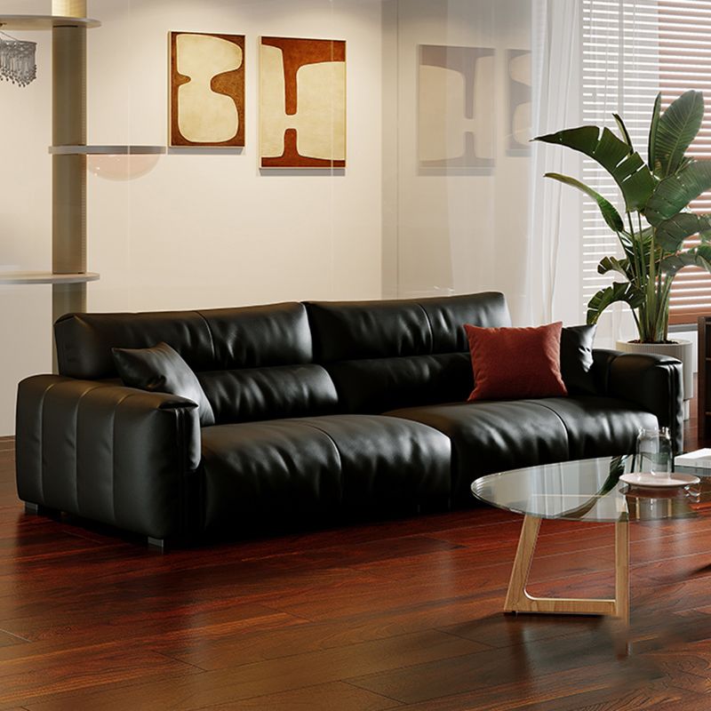 Black Genuine Leather Sofa Mid-Century Modern Square Arm Sofa Clearhalo 'furn' 'furn_sofas' 'Furniture' 'Living Room Furniture' 'Sofa' 'sofas' 1200x1200_cc3edde2-b550-41e4-b9a9-24fe4c138aca