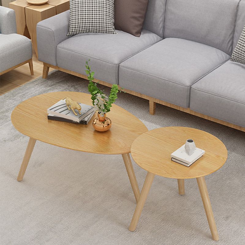 Massief houten salontafelset met 3 poten, moderne geometrische cocktailtafel