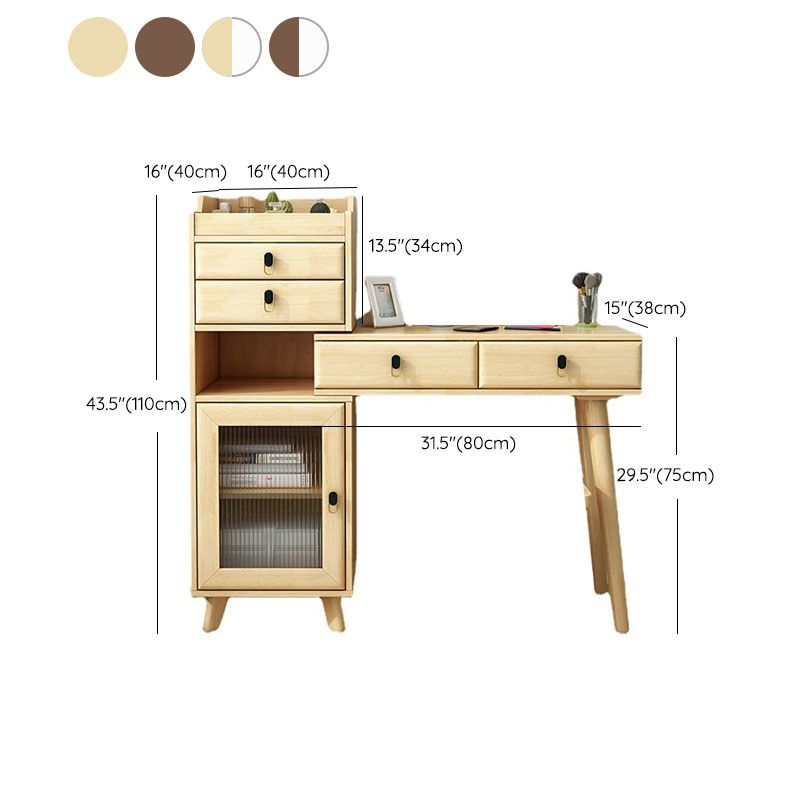 Set di vanità in legno con sgabelli e specchio 4 cassetti comò moderno stile