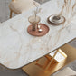 Mesa de comedor de piedra rectangular mesa de lujo tradicional con base de pedestal