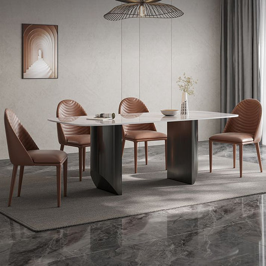 Luxury Double Pedestal Dining Table Sintered Stone Dining Room Desk Clearhalo 'Dining Tables & Seating' 'Dining Tables' 'dining_table' 'furn' 'furn_dining_table' 'Furniture' 'Kitchen & Dining Furniture' 1200x1200_cc48be90-4566-4069-8053-ec827763e367