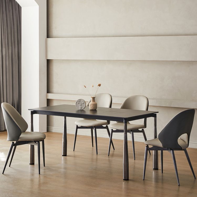Modern Black Rectangle Dining Table Set 1/4/5/7 Pieces Dinette Set with Sintered Stone Top Clearhalo 'Dining Room Sets' 'Dining Tables & Seating' 'dining_room_set' 'furn' 'furn_dining_room_set' 'Furniture' 'Kitchen & Dining Furniture' 1200x1200_cc4cf1d8-7cbf-4ba0-b3fa-ee3f9b17eeb1
